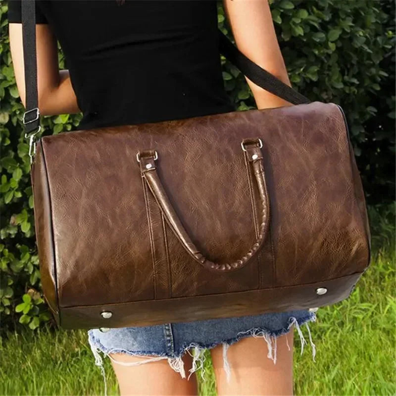 2024 Leather Travel Bag Large Duffle Independent Big Fitness Bags Handbag Bag Luggage Shoulder Bag Black Men Fashion Zipper Pu