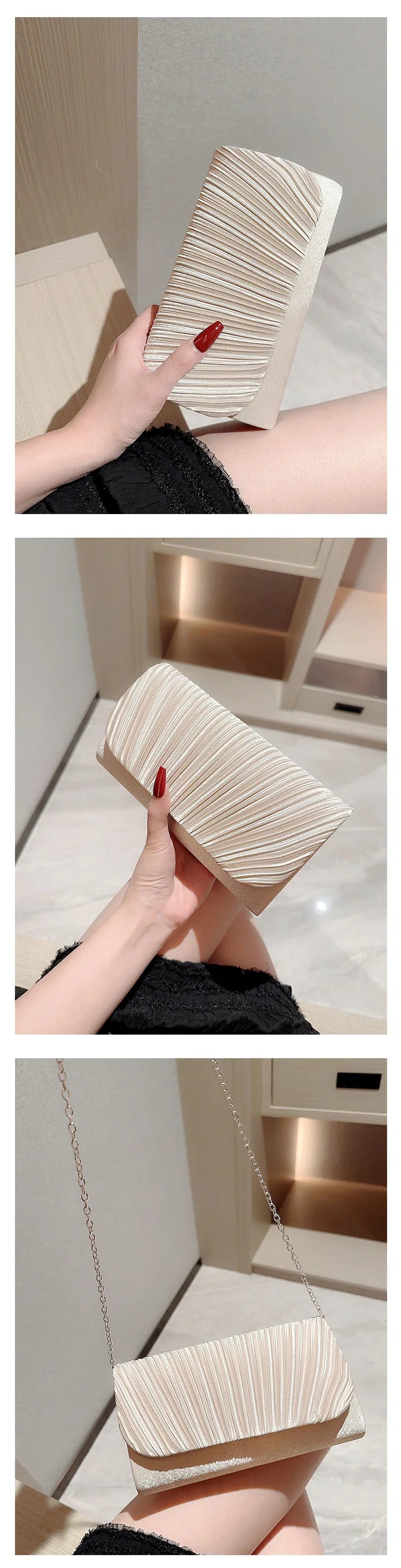 New fashion pleated shoulder bag Casual and simple dinner party crossbody bag Gold Satin for women  wedding party