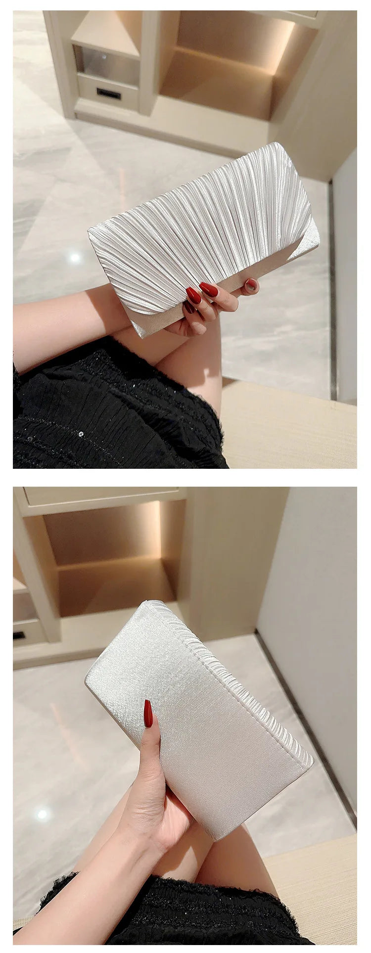 New fashion pleated shoulder bag Casual and simple dinner party crossbody bag Gold Satin for women  wedding party