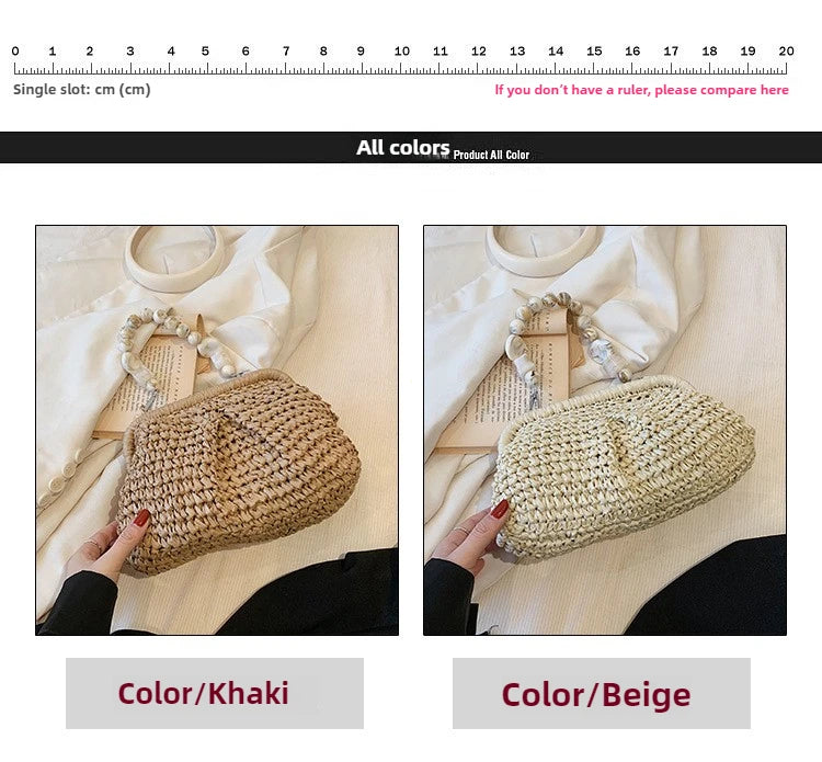 Women Straw Crossbody Bag Clutch Purse Weaving Shoulder Bag Versatile Small Beading Handbag Rattan Boho Summer Beach Woven Bag