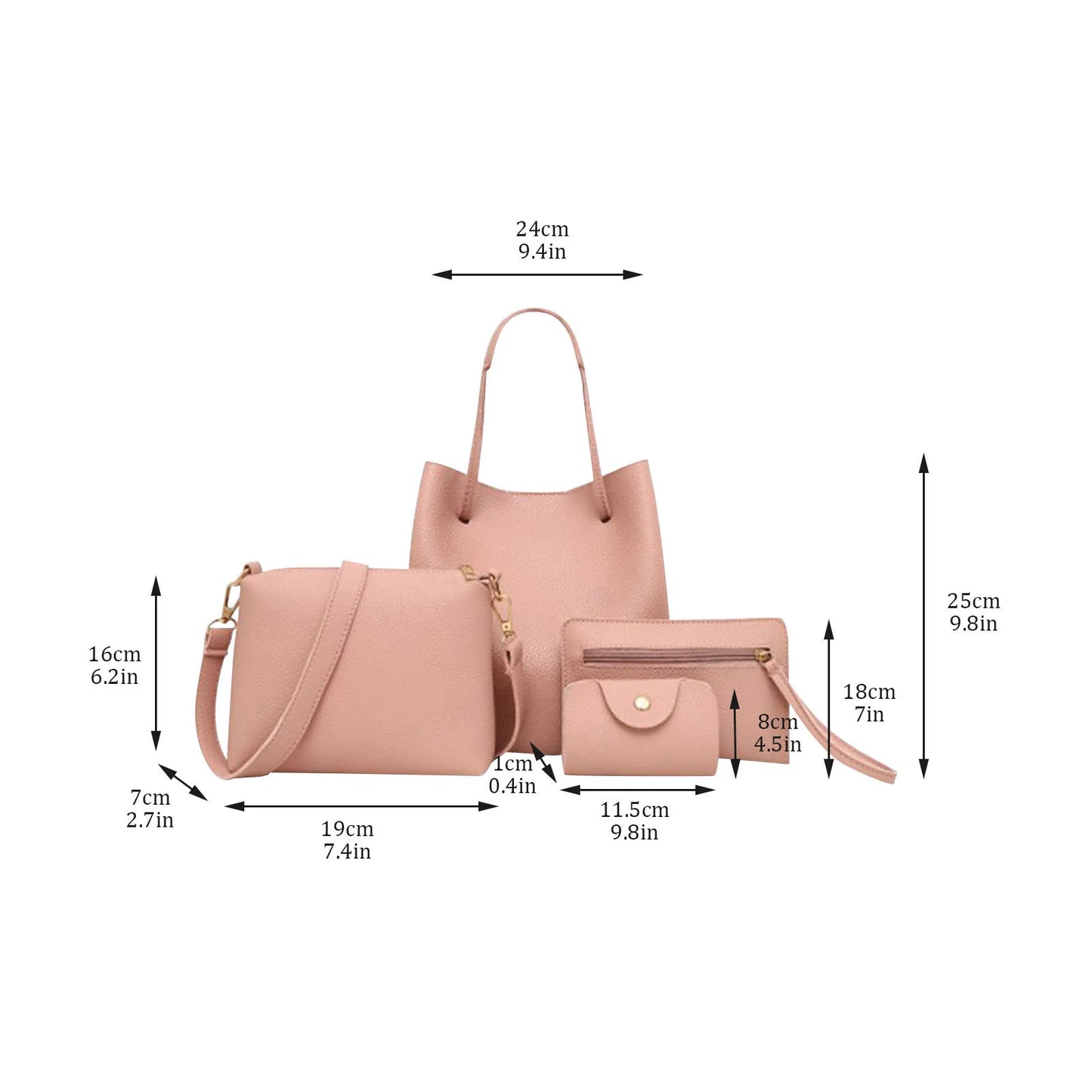 4pcs Women Lady Fashion Handbag Shoulder Bags Tote Purse Messenger Satchel Set Bag Crossbody Card Case Holder Wallet For Girls