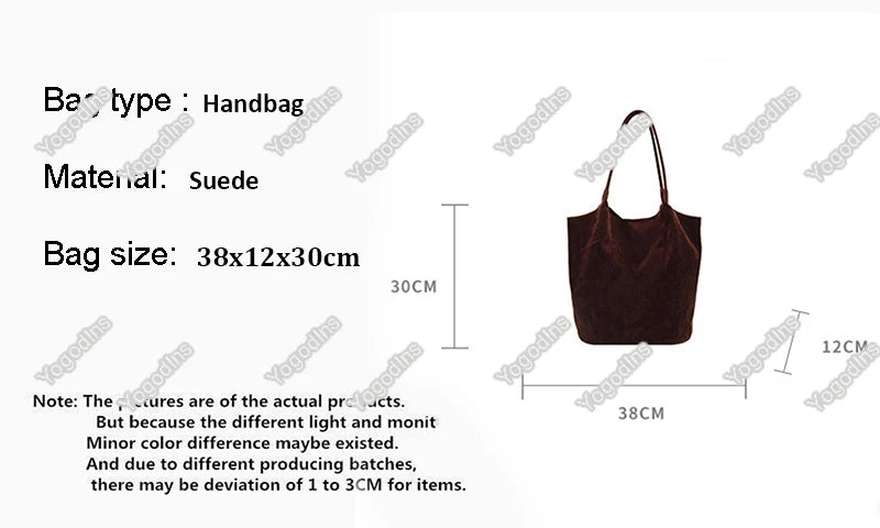 Retro Women's Suede Shoulder Bag New Solid Colors High Capacity Casual Tote Zippered Versatile Sewing Thread for Crafting