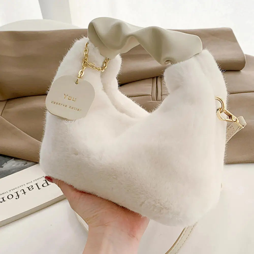 Women's Crossbody Pumpkin Plush Bag Cute Tote Bags Autumn Winter Fashion Solid Color Handbag Travel Shoulder Bags