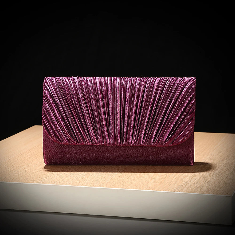 New fashion pleated shoulder bag Casual and simple dinner party crossbody bag Gold Satin for women  wedding party