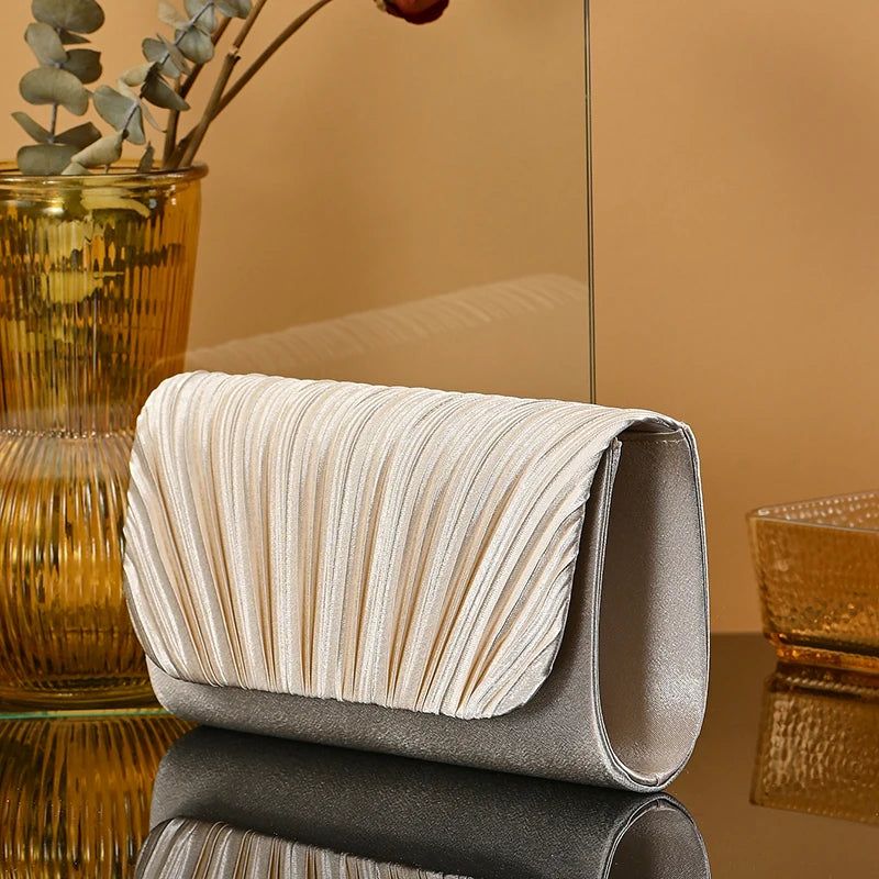 New fashion pleated shoulder bag Casual and simple dinner party crossbody bag Gold Satin for women  wedding party