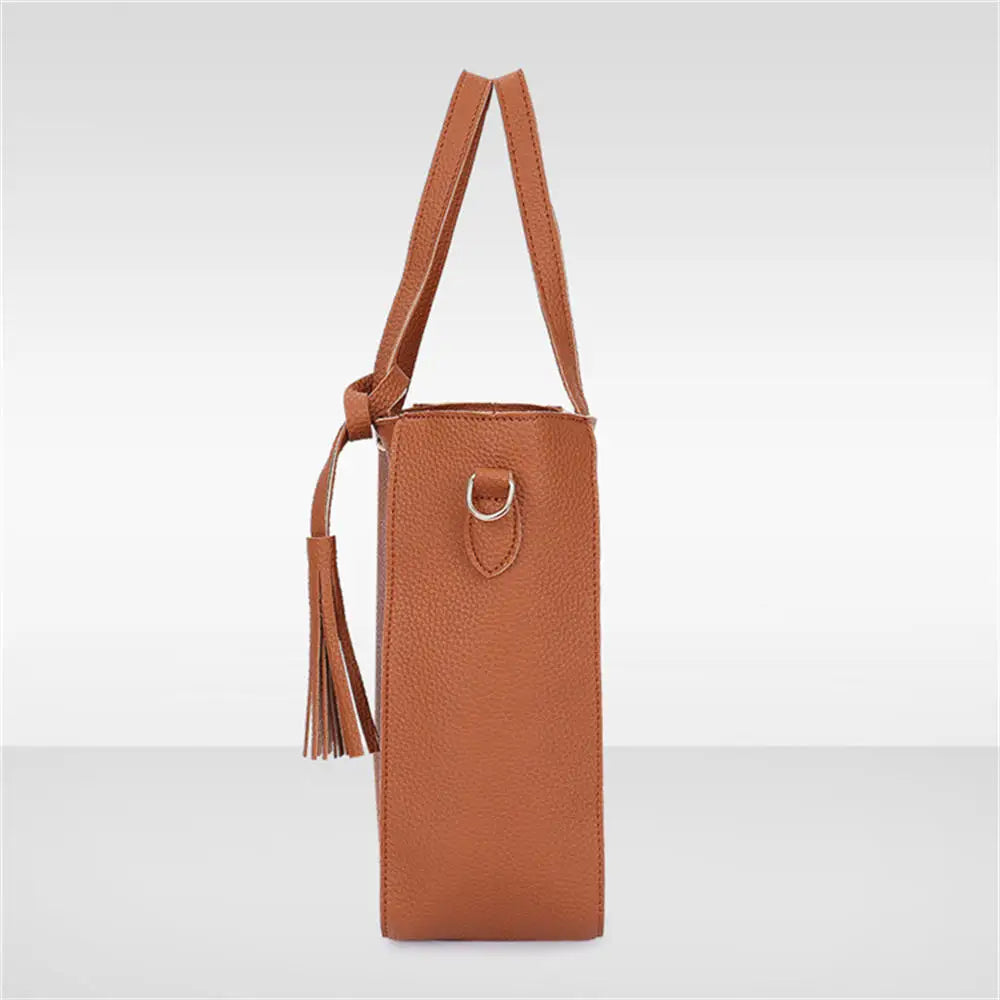 4pcs/Set Fashion Tassels Decoration Pu Leather Shoulder Bag Crossbody Bag Handbag Purse Wallet Solid Color Women Bag Combos 2024