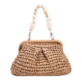 Women Straw Crossbody Bag Clutch Purse Weaving Shoulder Bag Versatile Small Beading Handbag Rattan Boho Summer Beach Woven Bag