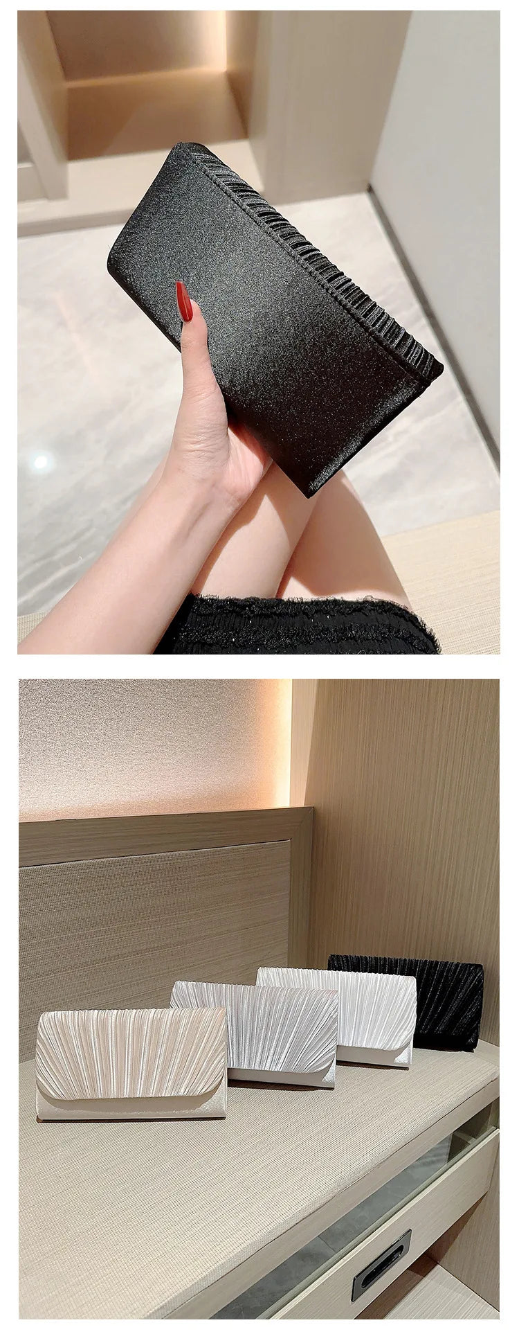 New fashion pleated shoulder bag Casual and simple dinner party crossbody bag Gold Satin for women  wedding party