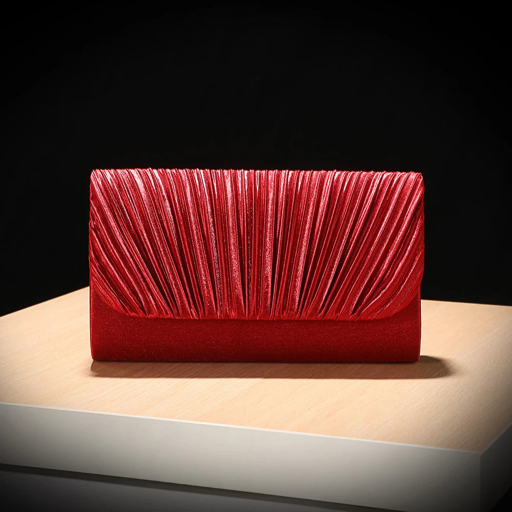 New fashion pleated shoulder bag Casual and simple dinner party crossbody bag Gold Satin for women  wedding party