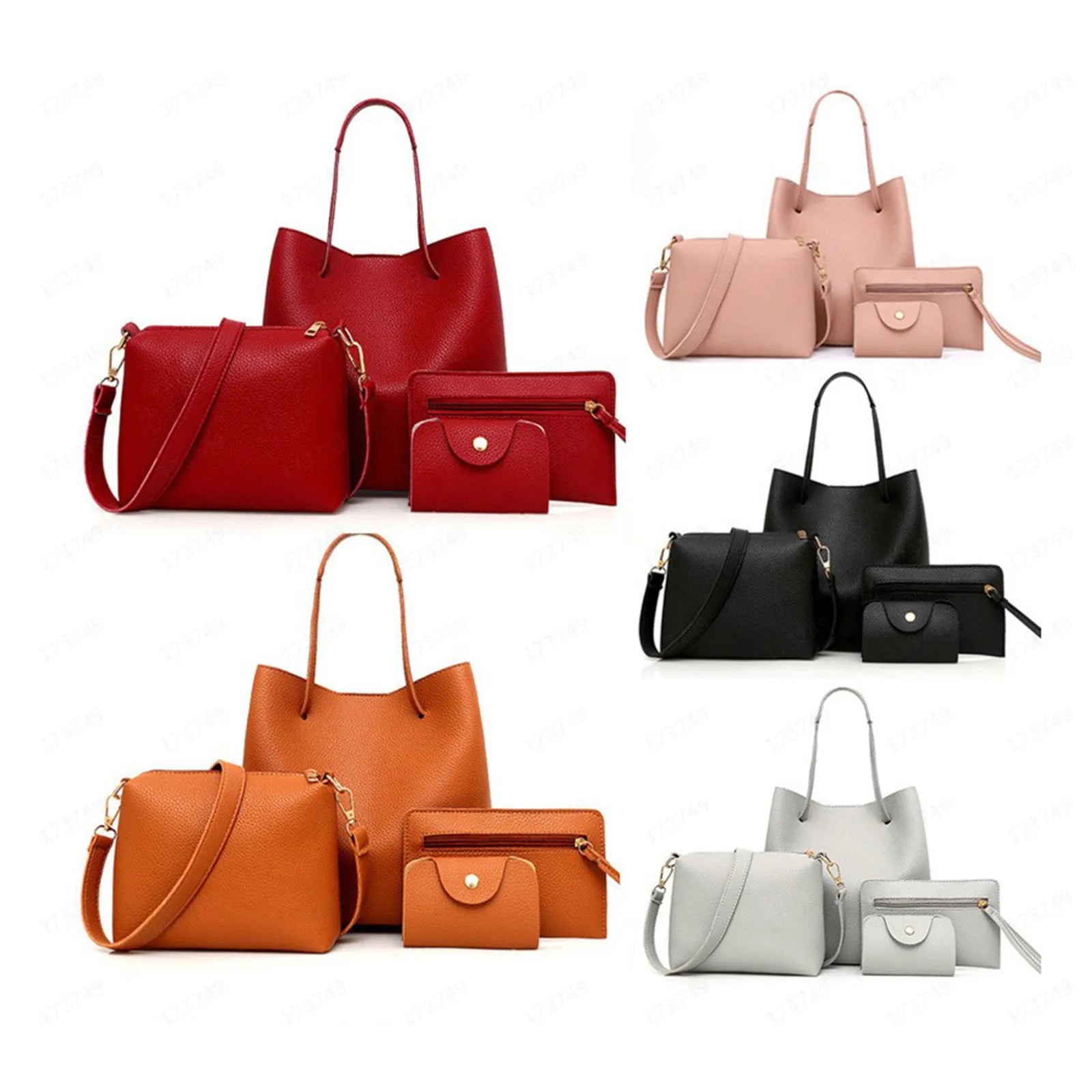 4pcs Women Lady Fashion Handbag Shoulder Bags Tote Purse Messenger Satchel Set Bag Crossbody Card Case Holder Wallet For Girls