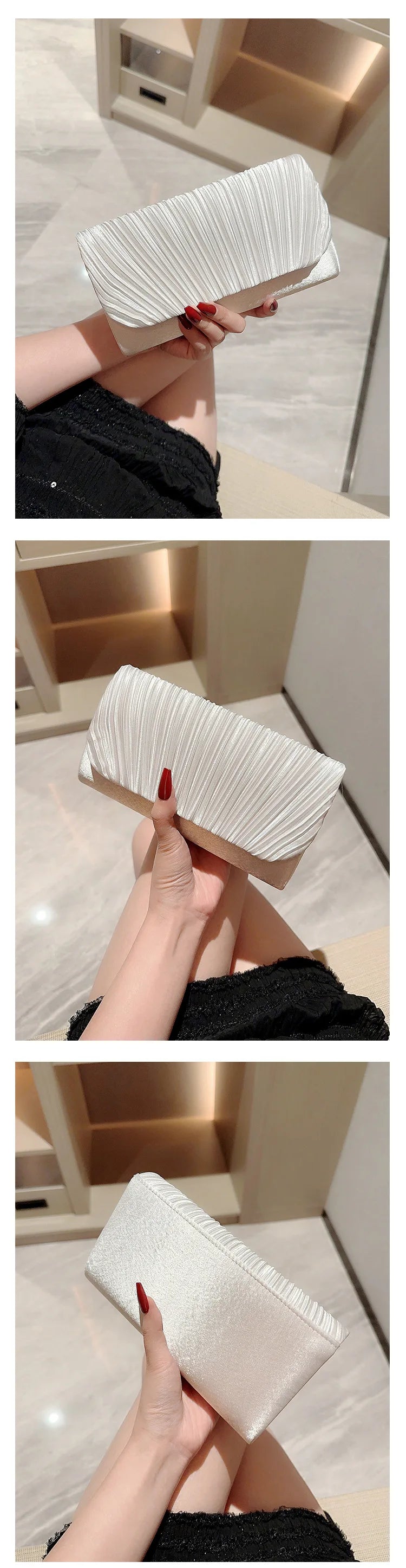 New fashion pleated shoulder bag Casual and simple dinner party crossbody bag Gold Satin for women  wedding party