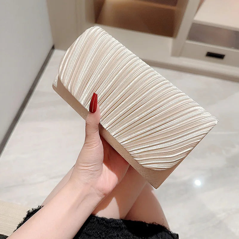 New fashion pleated shoulder bag Casual and simple dinner party crossbody bag Gold Satin for women  wedding party