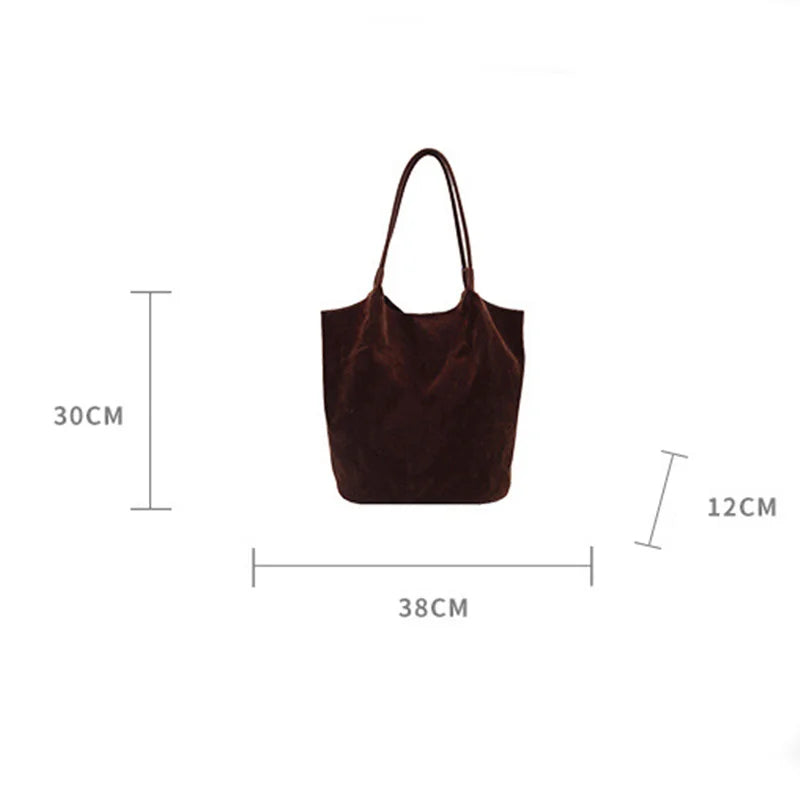 Retro Women's Suede Shoulder Bag New Solid Colors High Capacity Casual Tote Zippered Versatile Sewing Thread for Crafting
